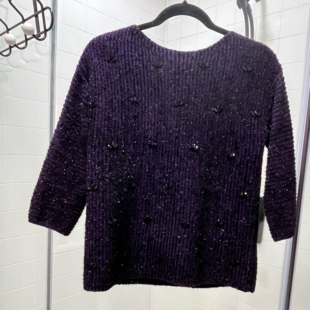 Ruby Rd. Deep Purple Knit Sweater - Picture 3 of 10